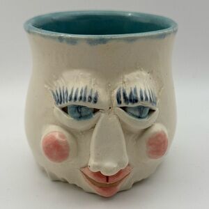 Studio Art Pottery Ceramic Small Head Face Vase Sculpture Handmade Signed